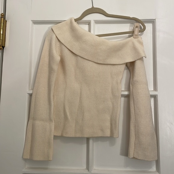 Theory One Shoulder Fold-Over Wool Blend Ribbed Sweater - Picture 4 of 4